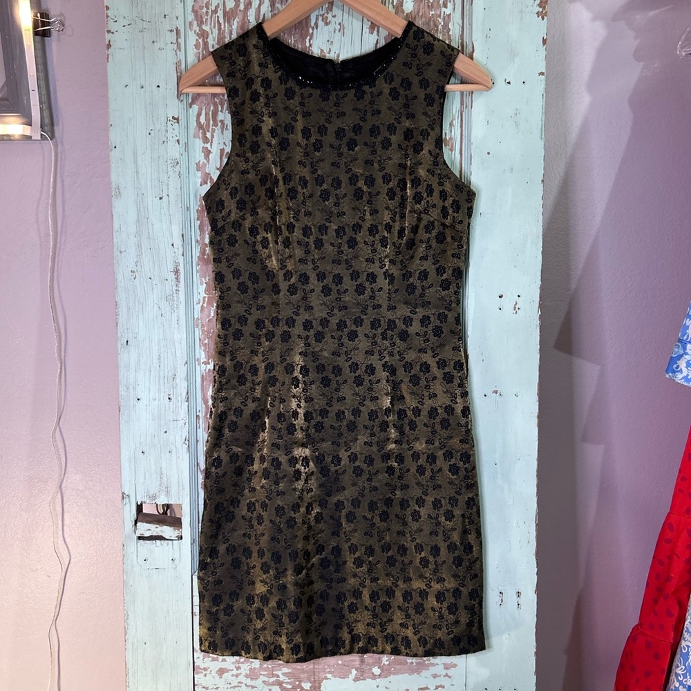 Women’s vintage CDC black and gold floral print mini dress